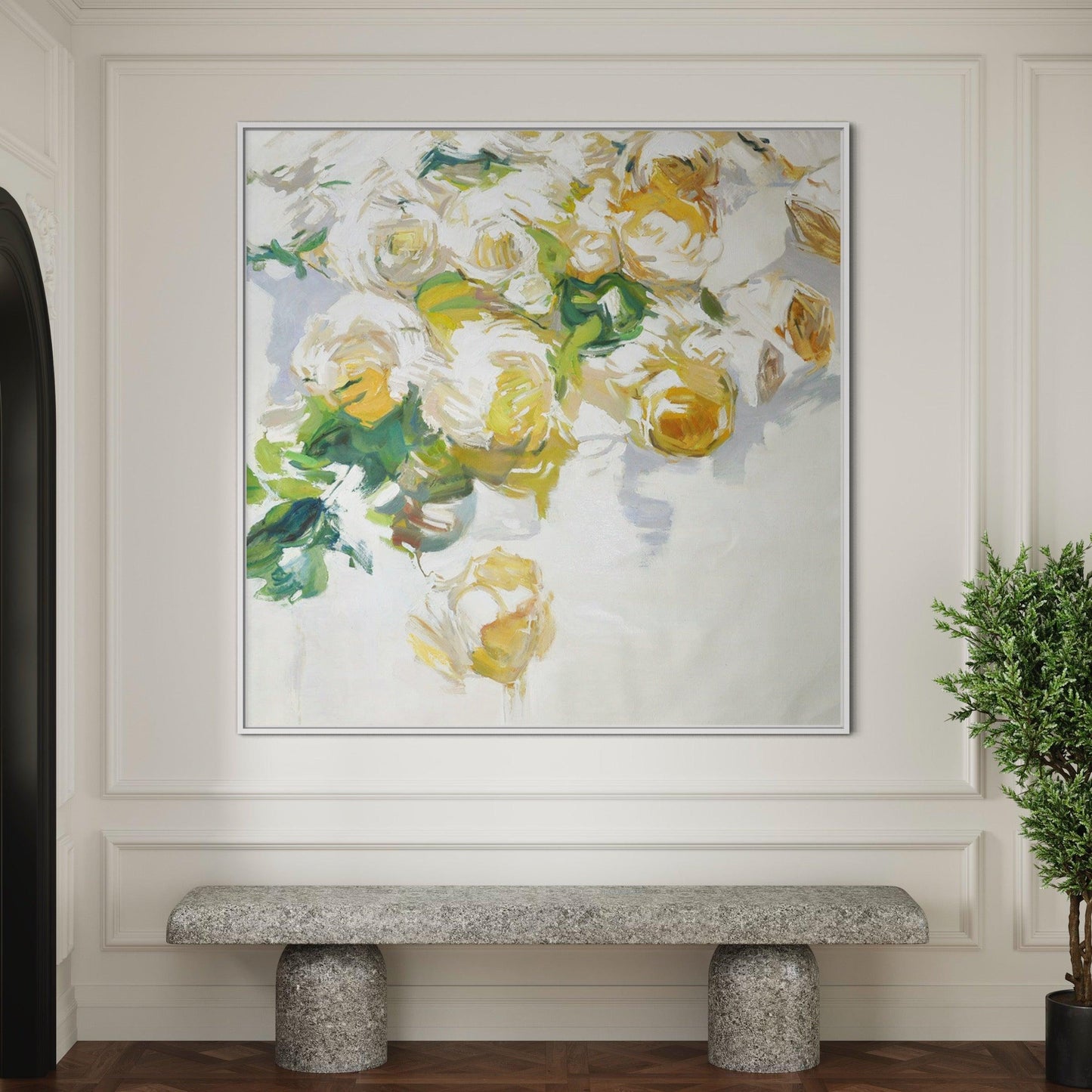 Sunlit Serenity: A Modern Yellow Rose Composition - Zelly Collection