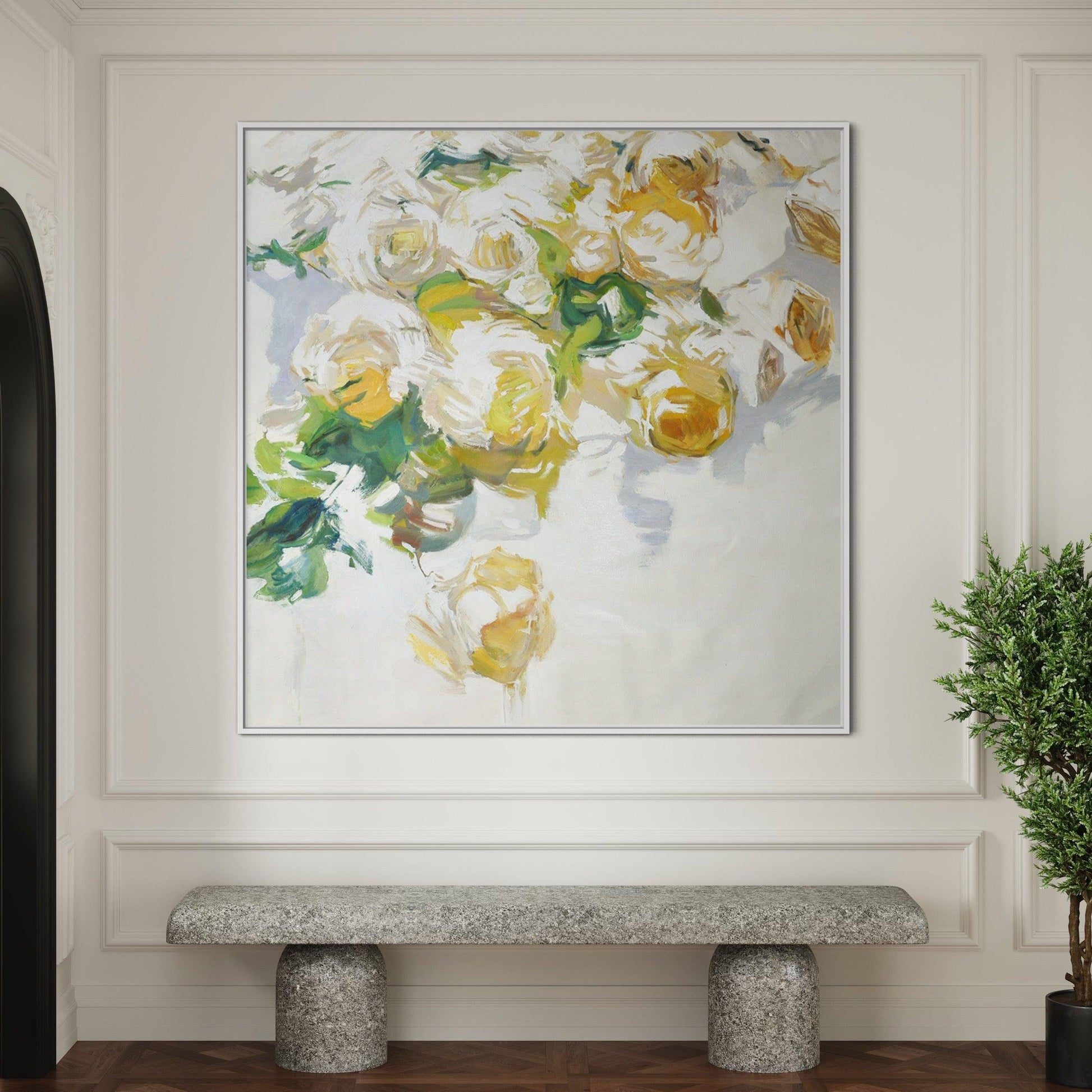 Sunlit Serenity: A Modern Yellow Rose Composition - Zelly Collection