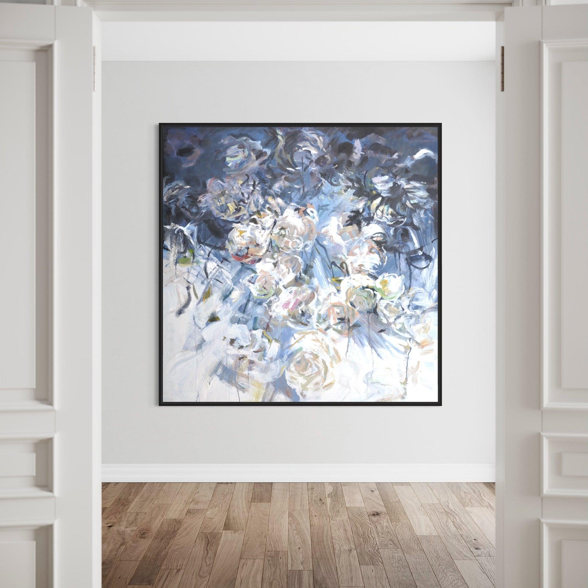 Midnight Bloom: A Modern White Blue Floral Symphony - Zelly Collection