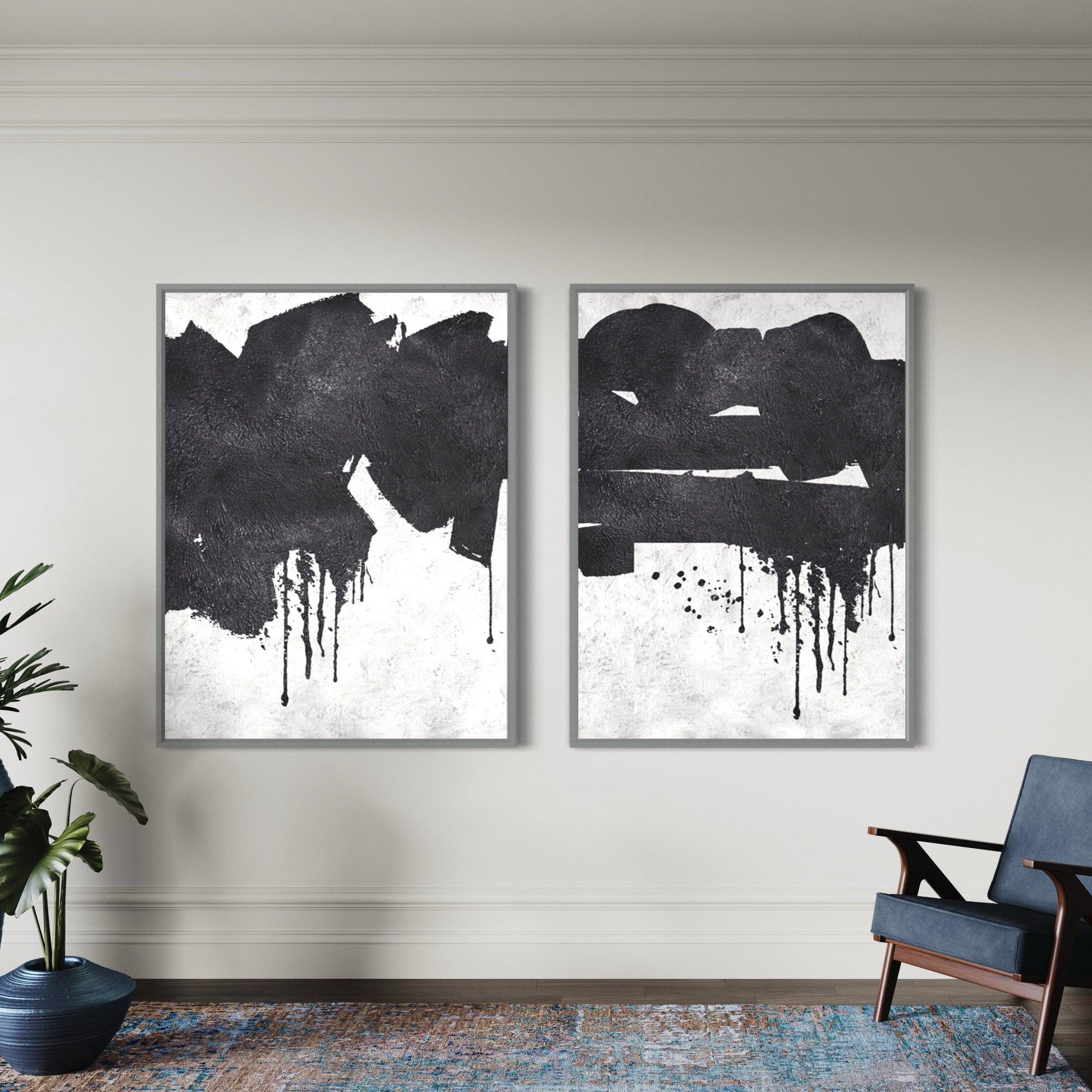 Duality in Simplicity: A Pair of Monochrome Minimalist Works - Zelly Collection