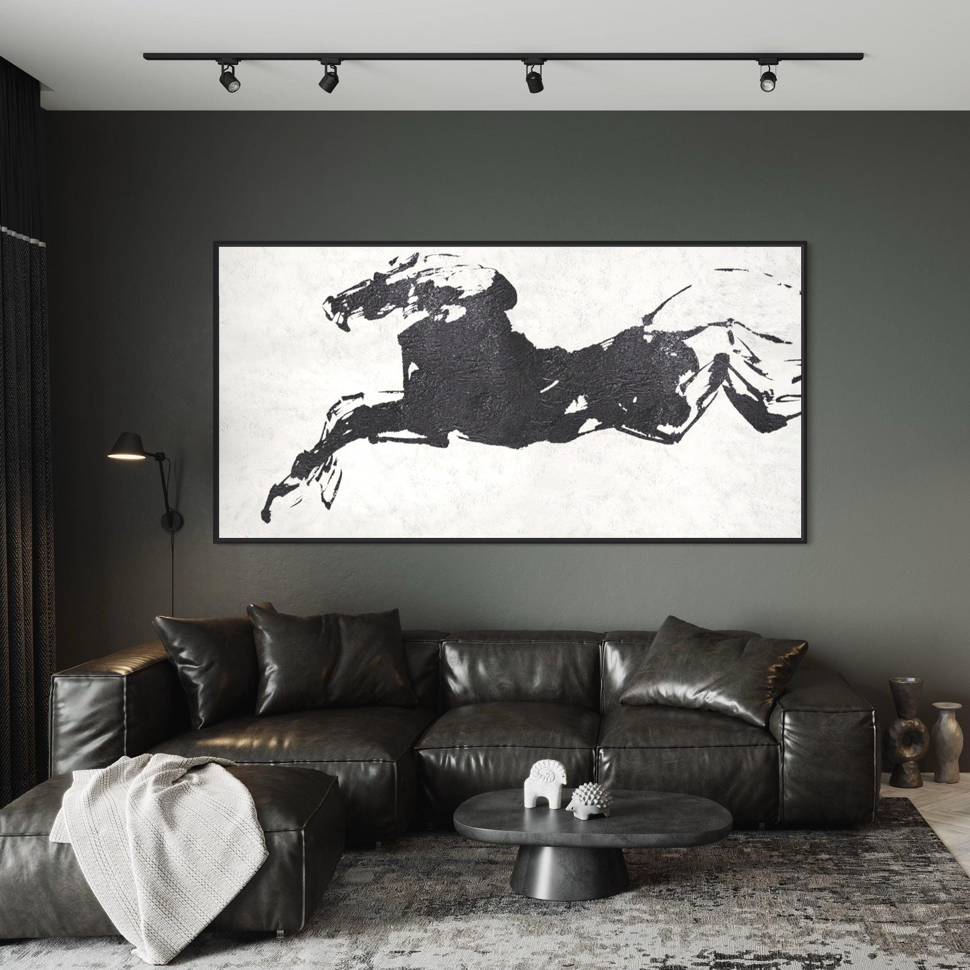 Silhouette Gallop: Minimalist Black and White Running Horse - Zelly Collection