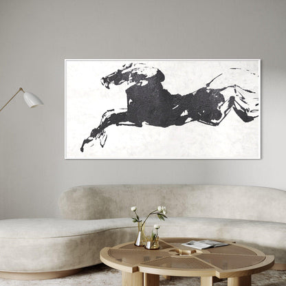 Silhouette Gallop: Minimalist Black and White Running Horse - Zelly Collection