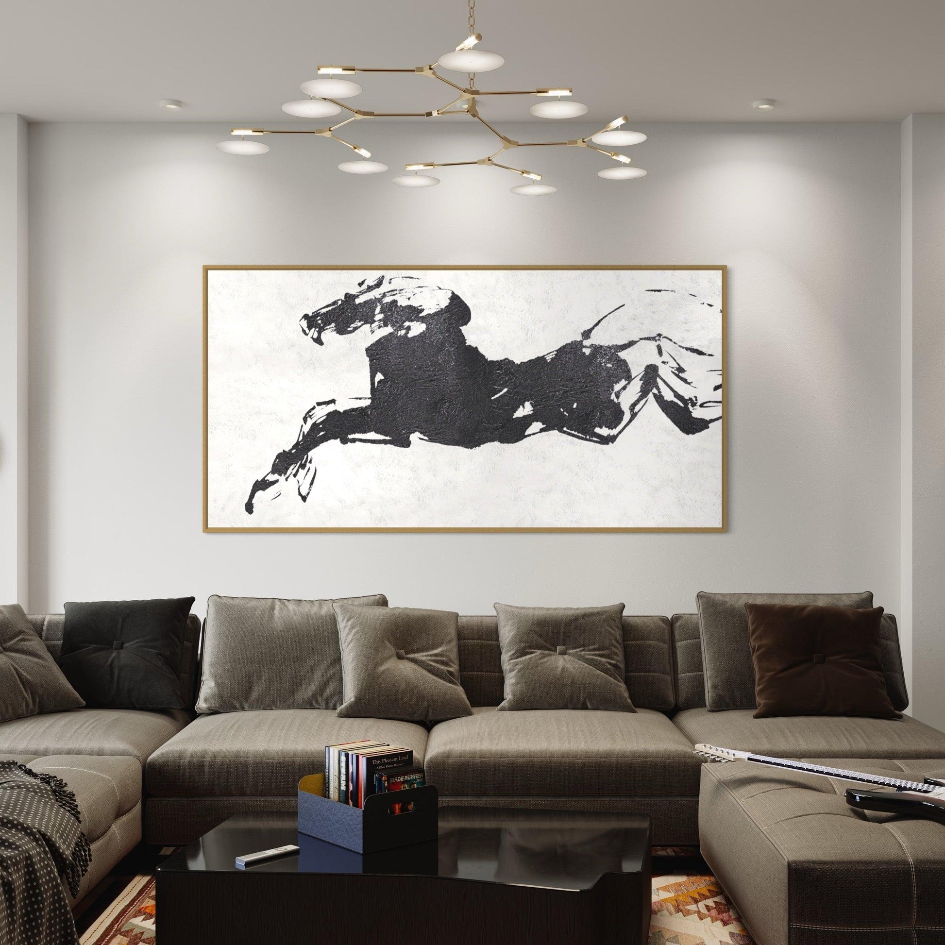 Silhouette Gallop: Minimalist Black and White Running Horse - Zelly Collection