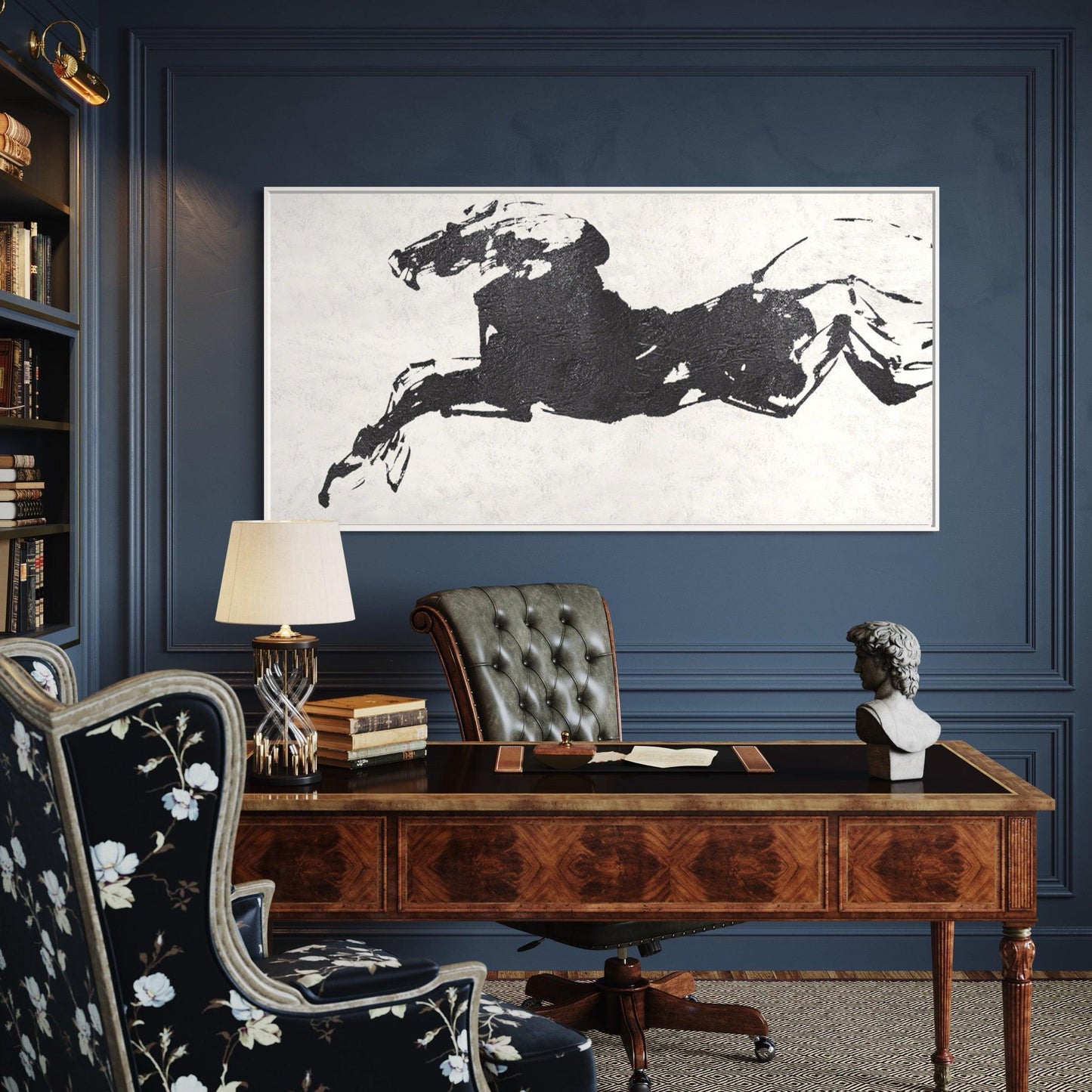 Silhouette Gallop: Minimalist Black and White Running Horse - Zelly Collection