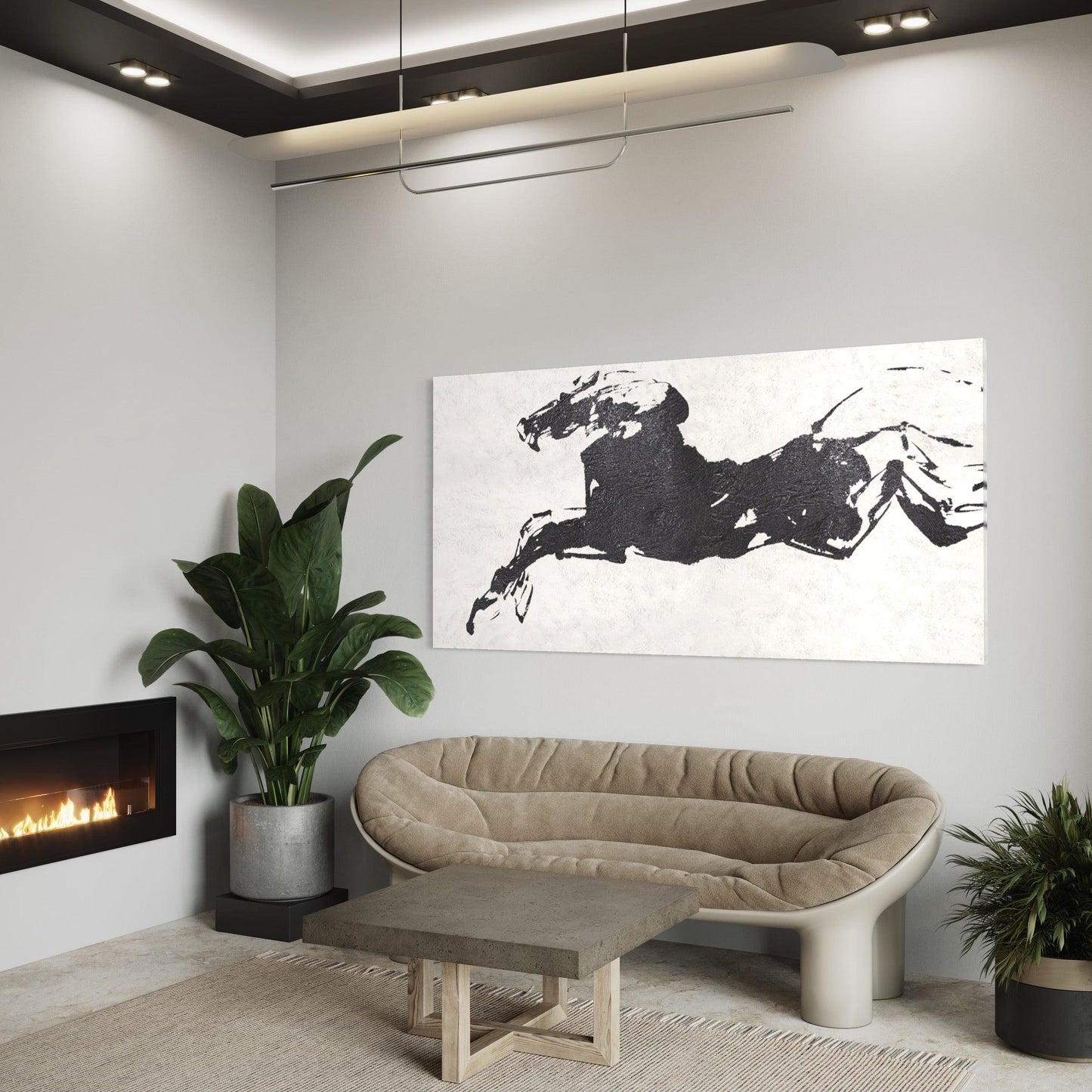 Silhouette Gallop: Minimalist Black and White Running Horse - Zelly Collection