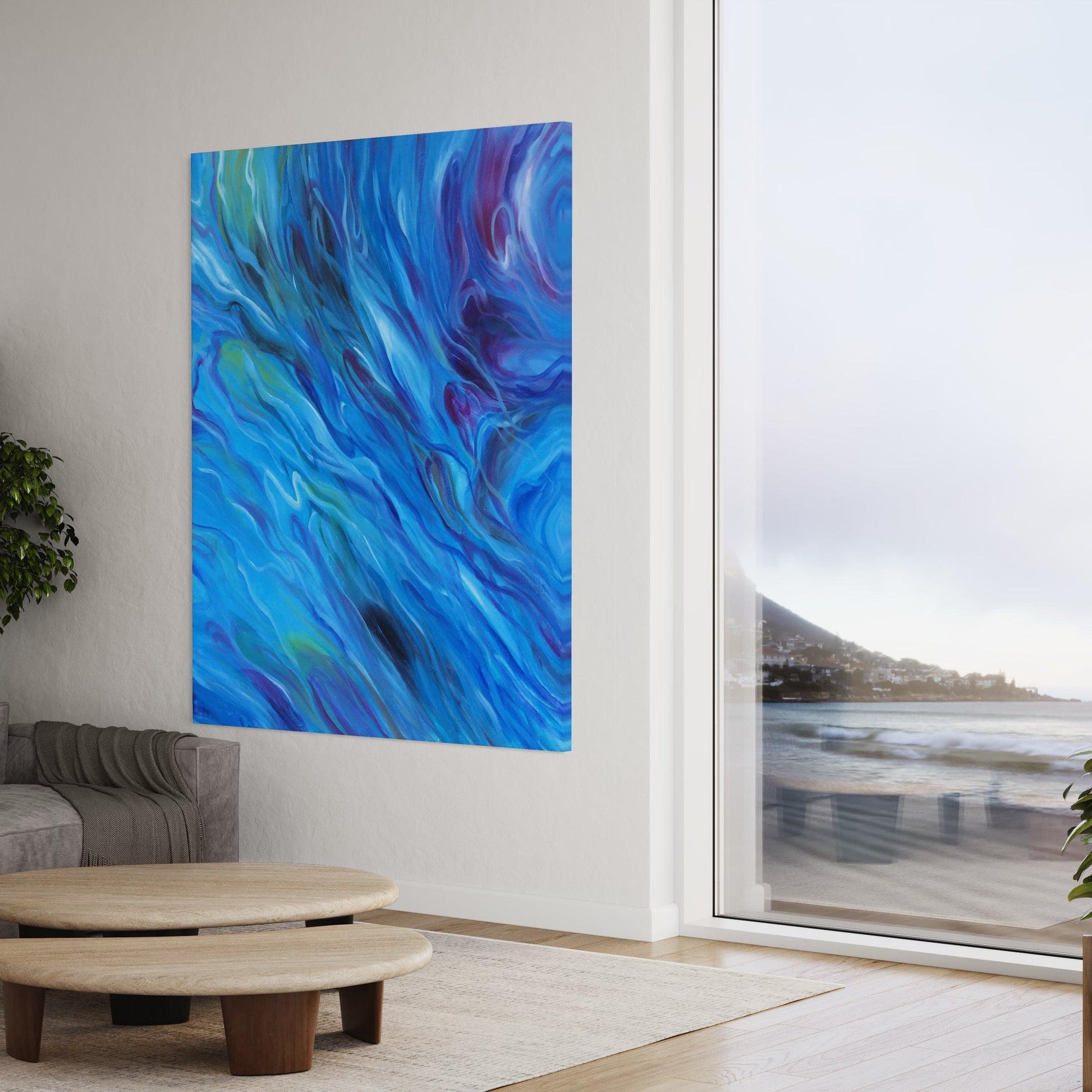 Whispers of the Deep: Abstract Oceanic Flow-Large Painting - Zelly Collection