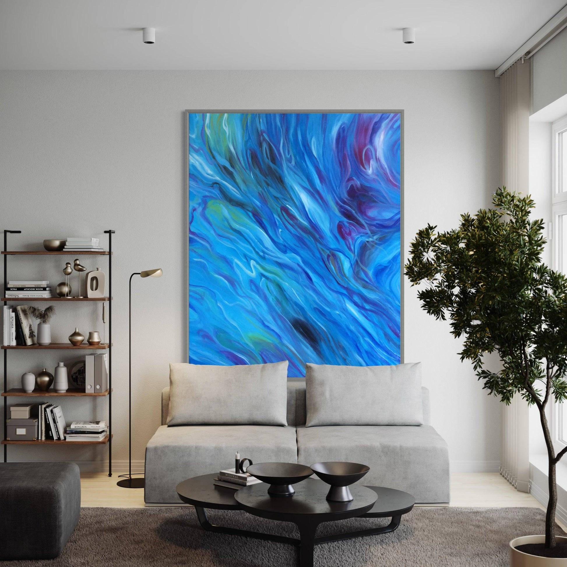 Whispers of the Deep: Abstract Oceanic Flow-Large Painting - Zelly Collection