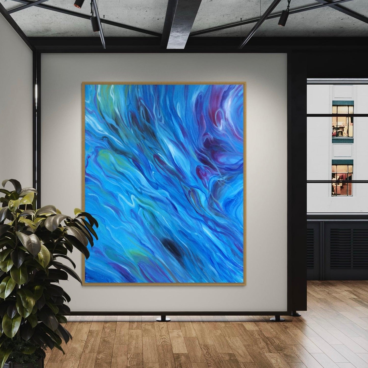 Whispers of the Deep: Abstract Oceanic Flow-Large Painting - Zelly Collection