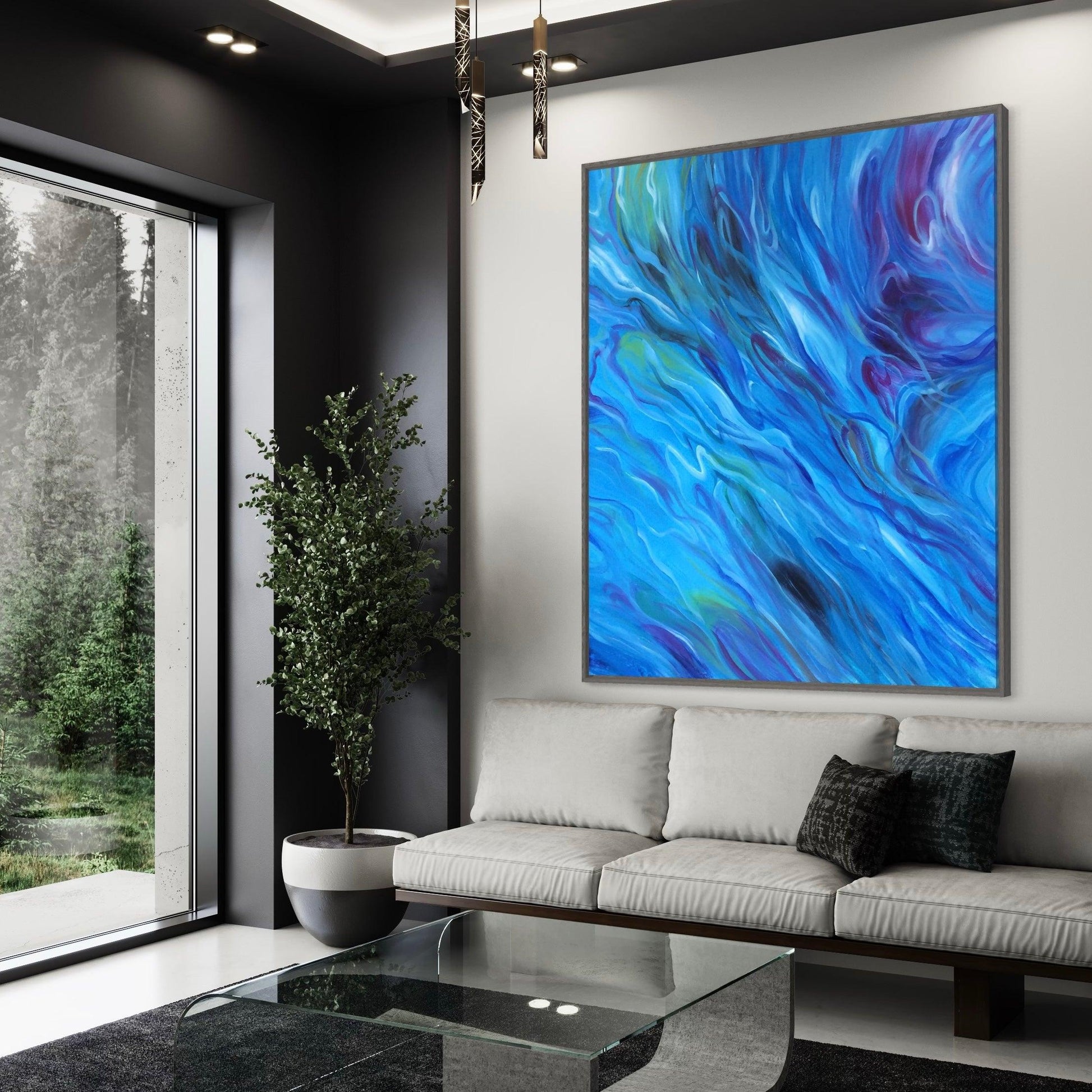 Whispers of the Deep: Abstract Oceanic Flow-Large Painting - Zelly Collection