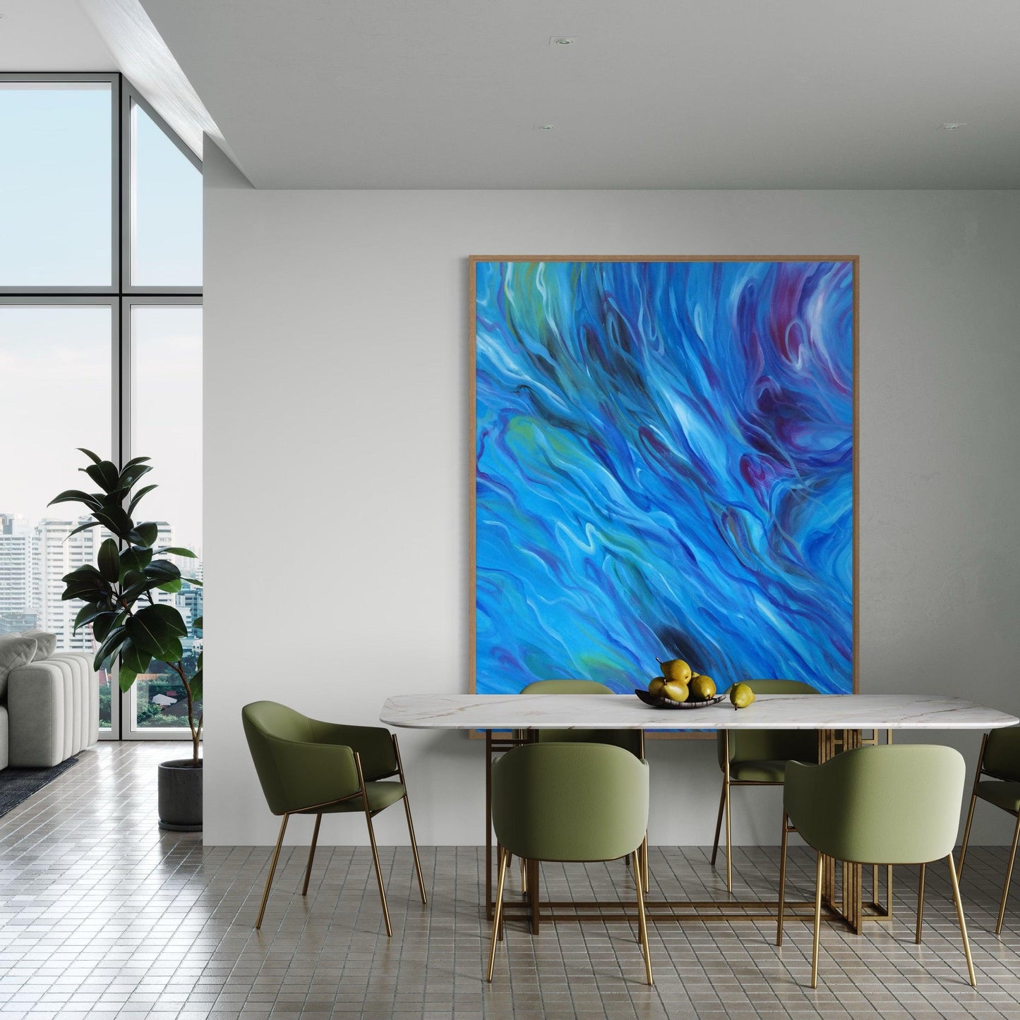 Whispers of the Deep: Abstract Oceanic Flow-Large Painting - Zelly Collection