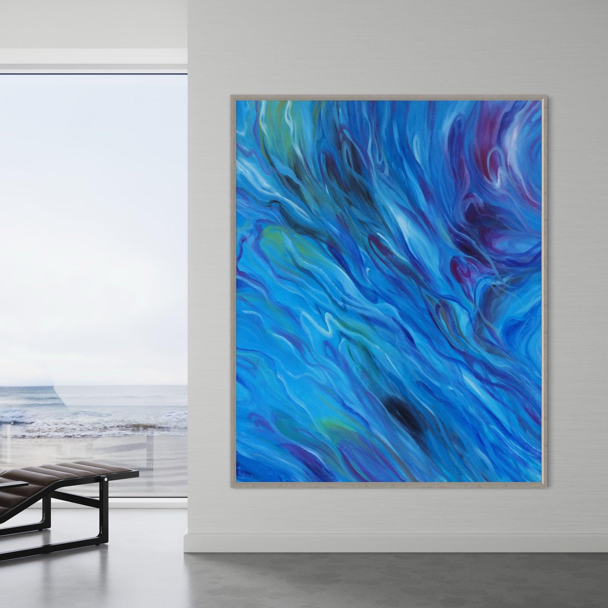 Whispers of the Deep: Abstract Oceanic Flow-Large Painting - Zelly Collection