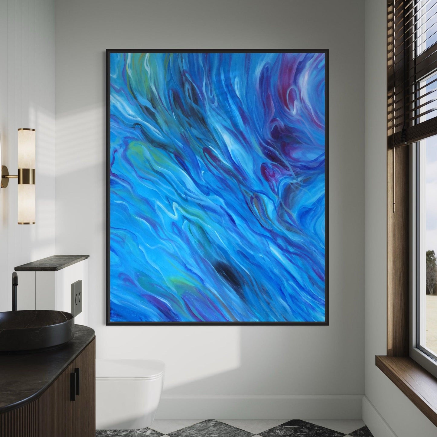 Whispers of the Deep: Abstract Oceanic Flow-Large Painting - Zelly Collection