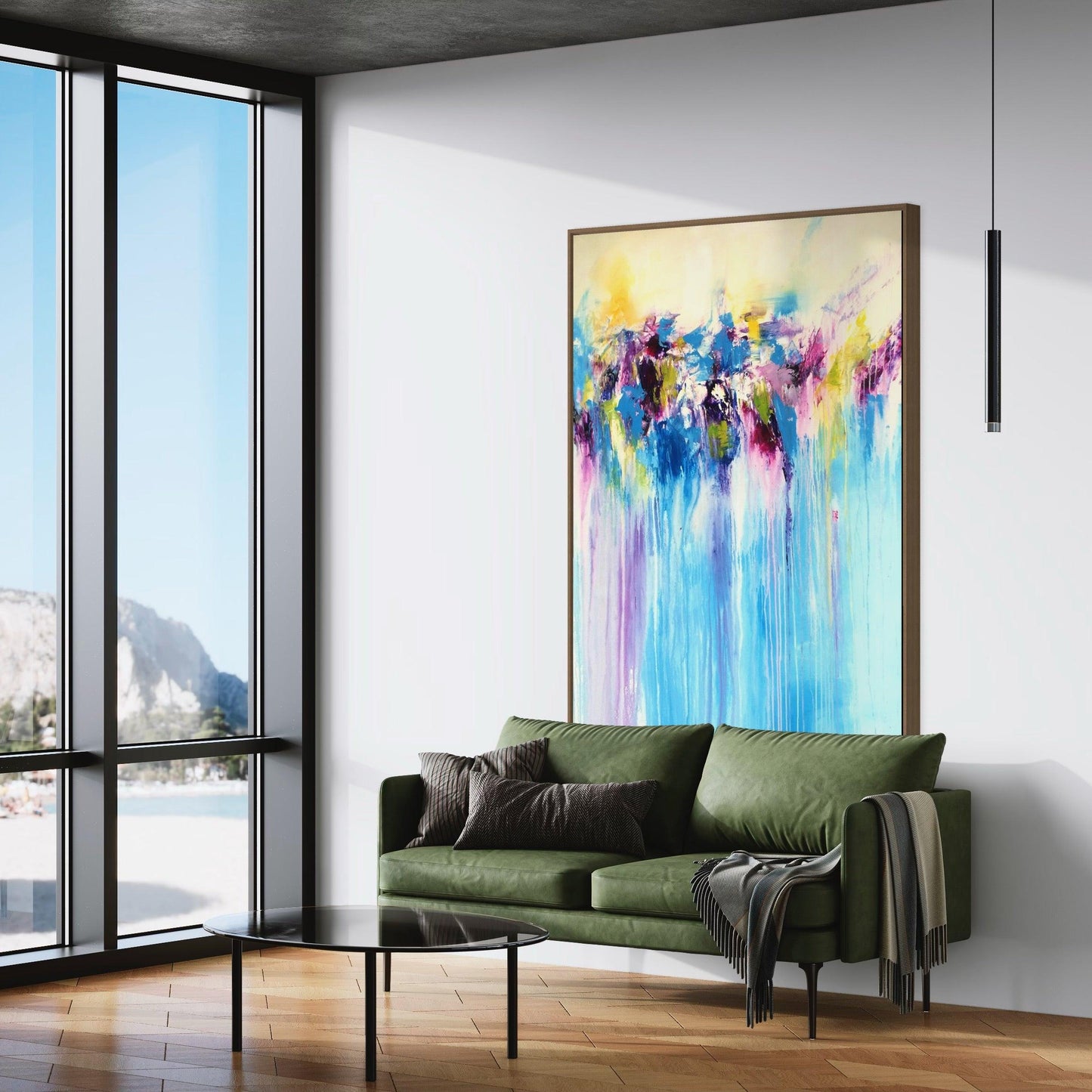 Submerged Serenity: Abstract Flowing Ocean-Large Painting - Zelly Collection