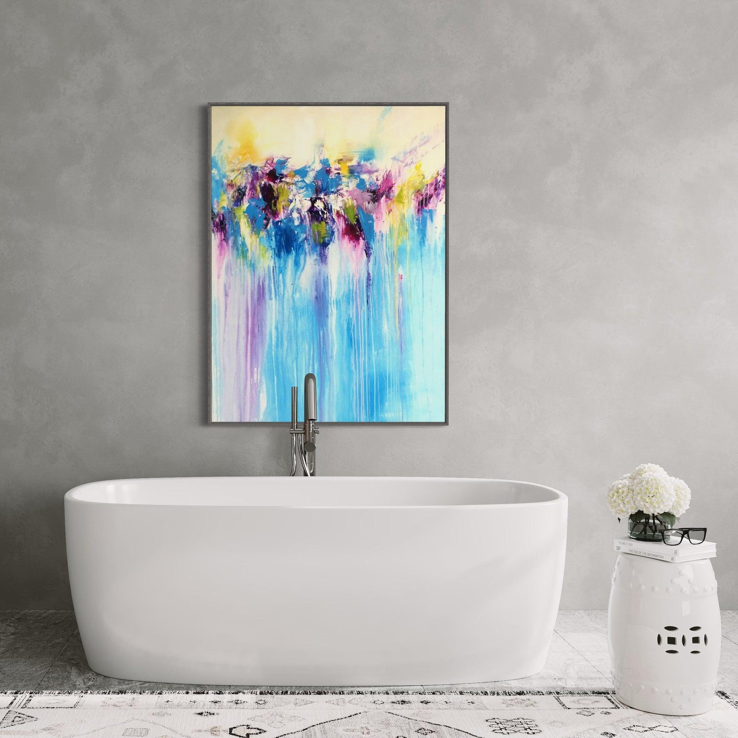 Submerged Serenity: Abstract Flowing Ocean-Large Painting - Zelly Collection