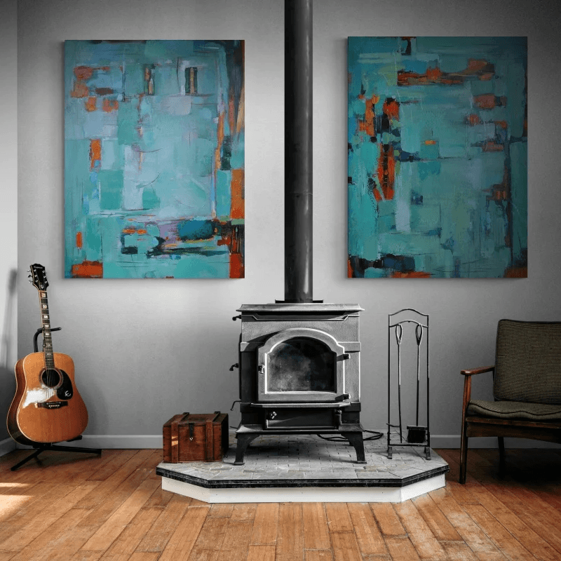 Aqua Green Harmony: Duet Abstract Expressions - Zelly Collection